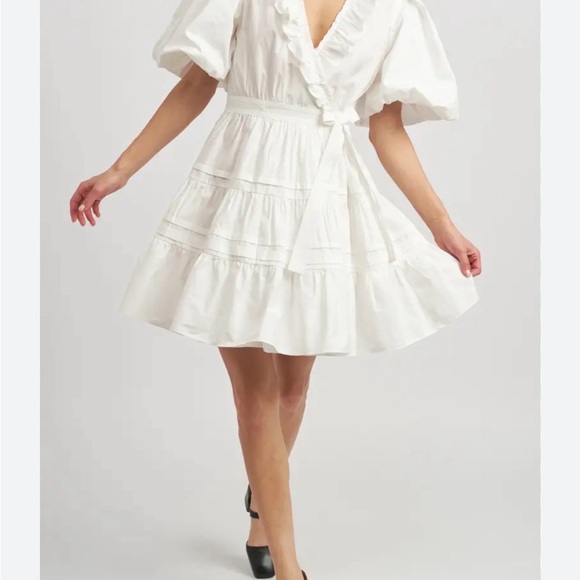 Chic White Ruffle Mini Dress - Picture 2 of 3